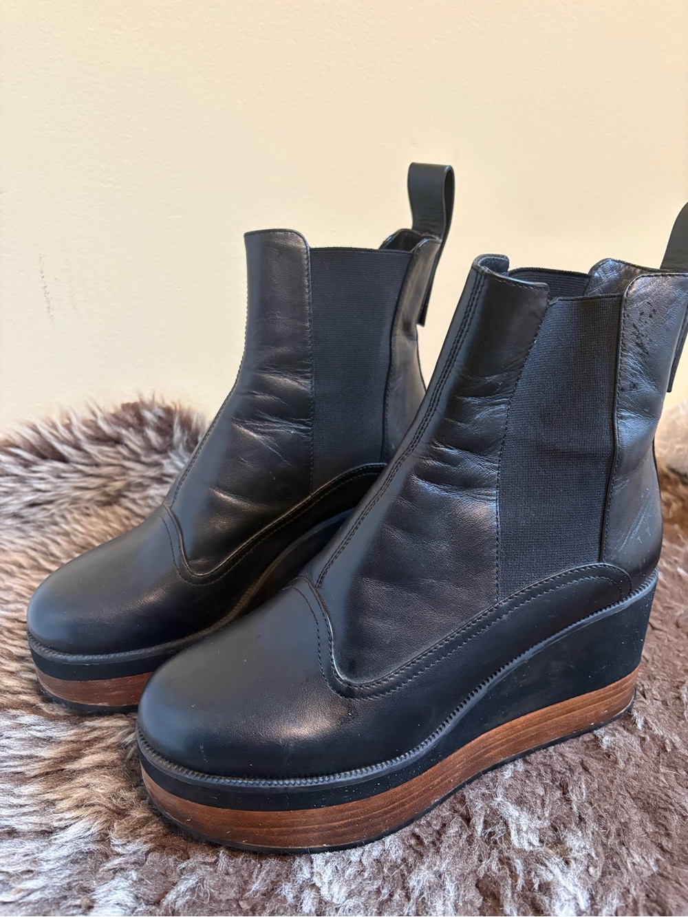 Jil Sander Black Leather Platform Chelsea Boots